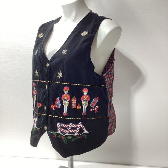 Casey & Max Crushed Velvet Plaid Embroidered Christmas Holiday Vest Large - Picture 9 of 9
